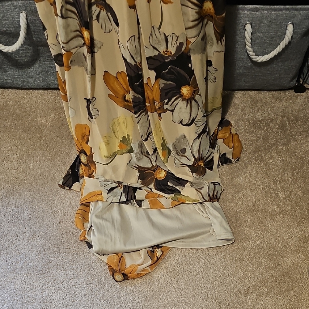 Floral Wrap Dress - Cream and Orange - Picture 3 of 4